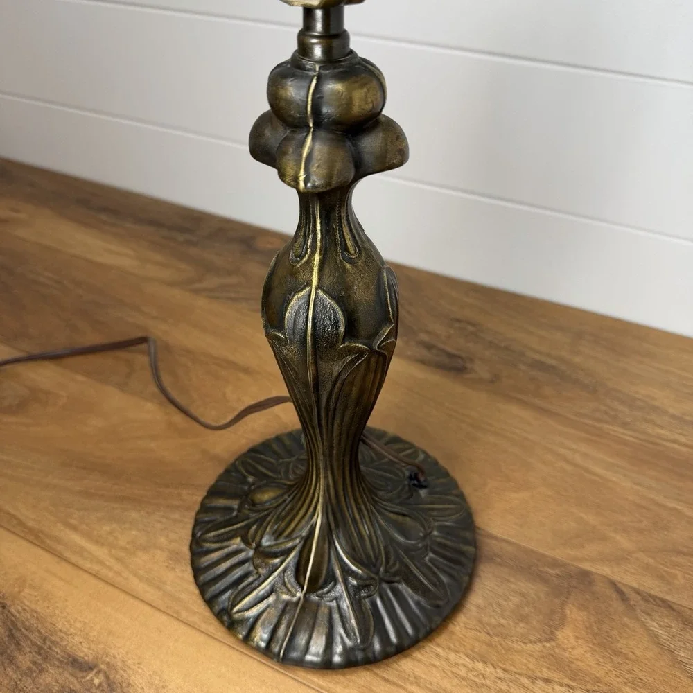 VTG Art Deco Fleur de Lis Table Lamp Cast Metal Bronzed Patina Electric 19.5